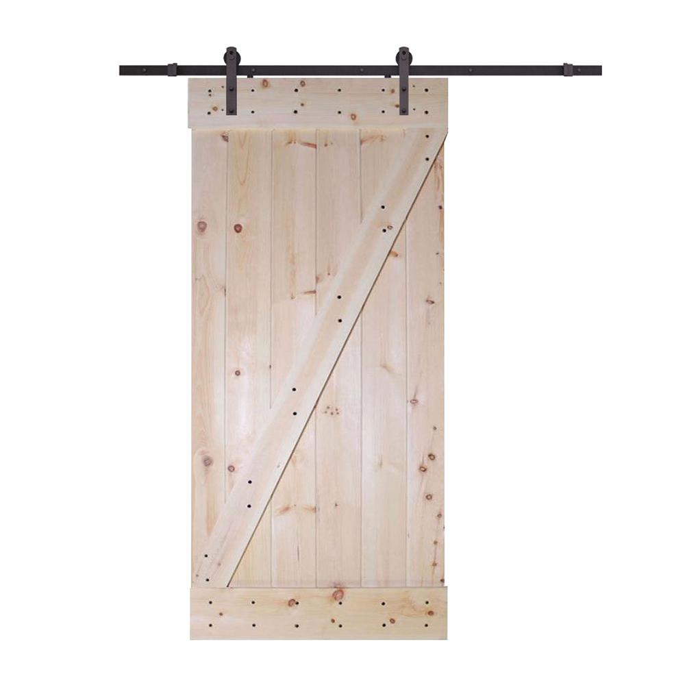 CALHOME 36 in. x 84 in. Z-Bar unfinished Wood Sliding Barn Door with Sliding Door Hardware Kit, Nature was $414.0 now $259.0 (37.0% off)