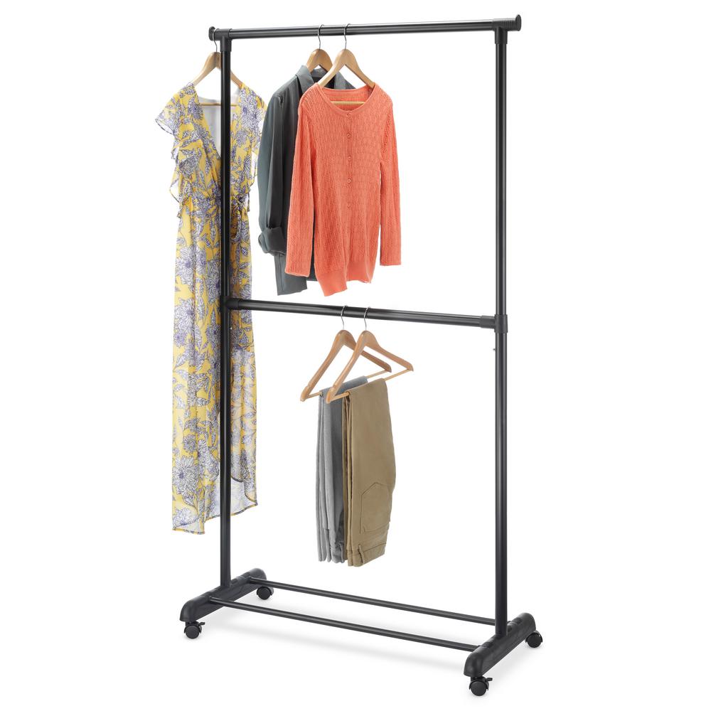 Whitmor Black Metal Clothes Rack With Wheels 37 In W X 70 In H 6898 10159 The Home Depot