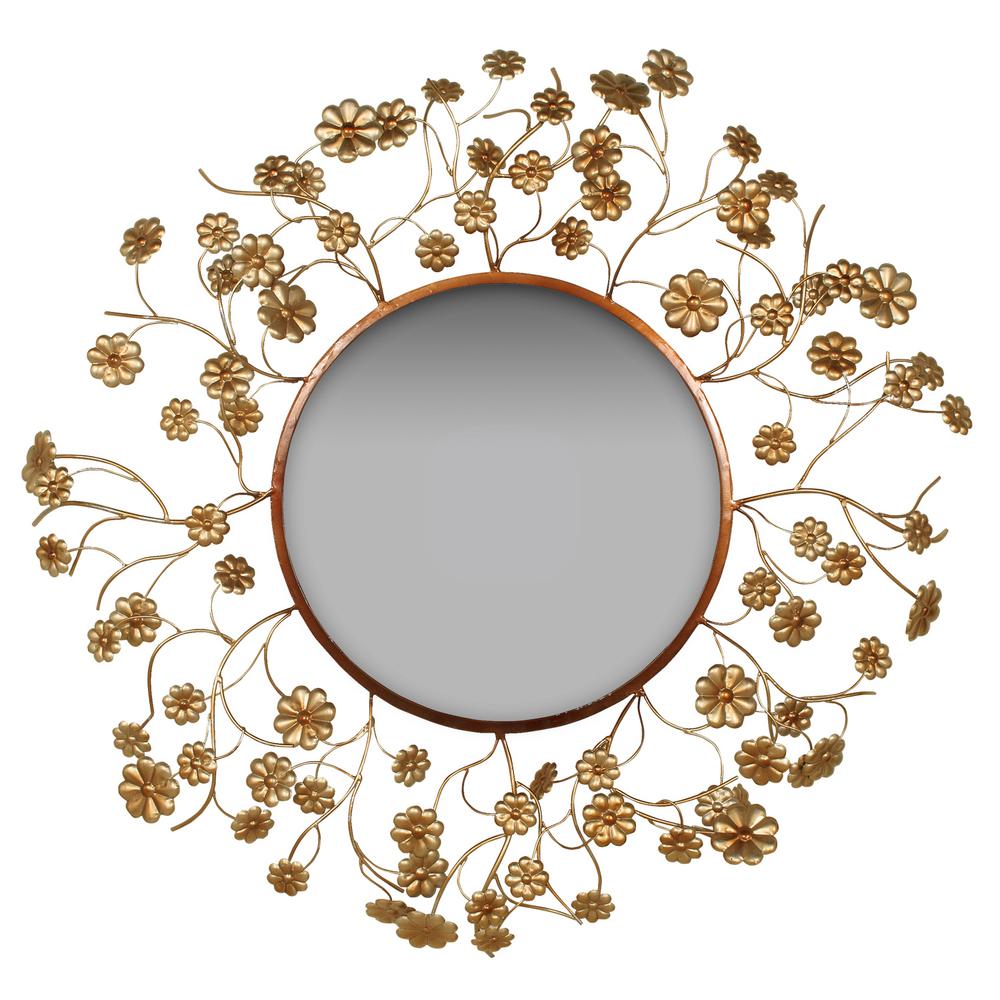 Round Floral Aged Gold Wall Mirror 2630 The Home Depot