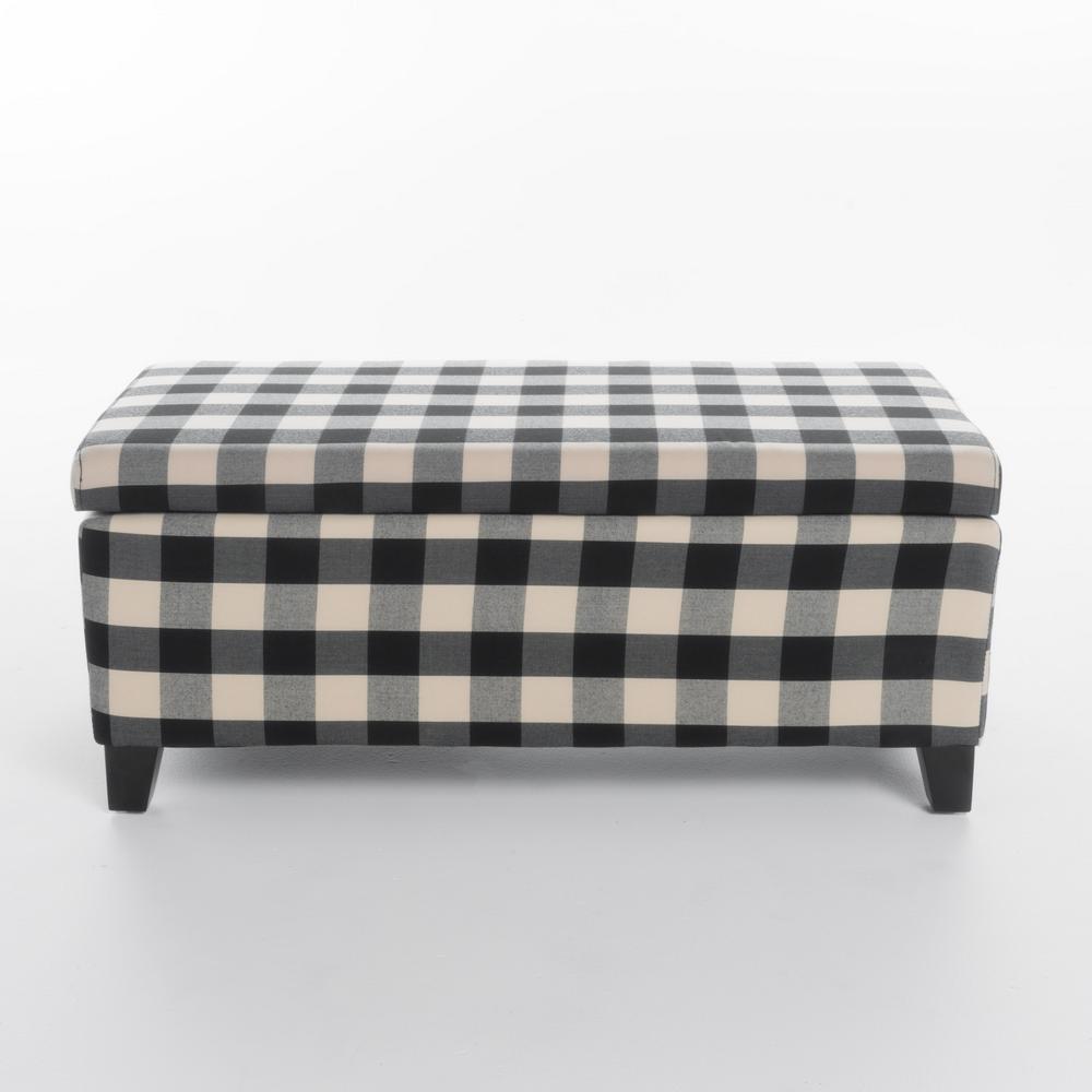 Noble House Breanna Black Checkerboard Fabric Storage Ottoman300775