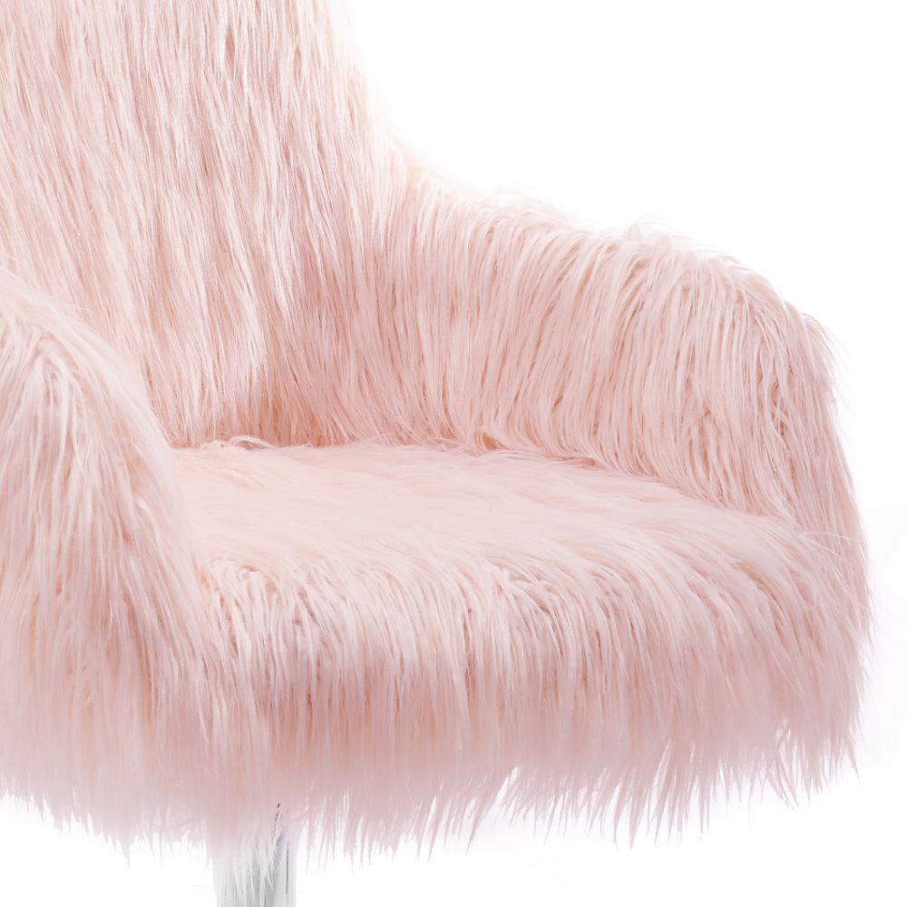 Benjara Pink And Silver Faux Fur Upholstered Office Chair With Metal Base Bm144355 The Home Depot