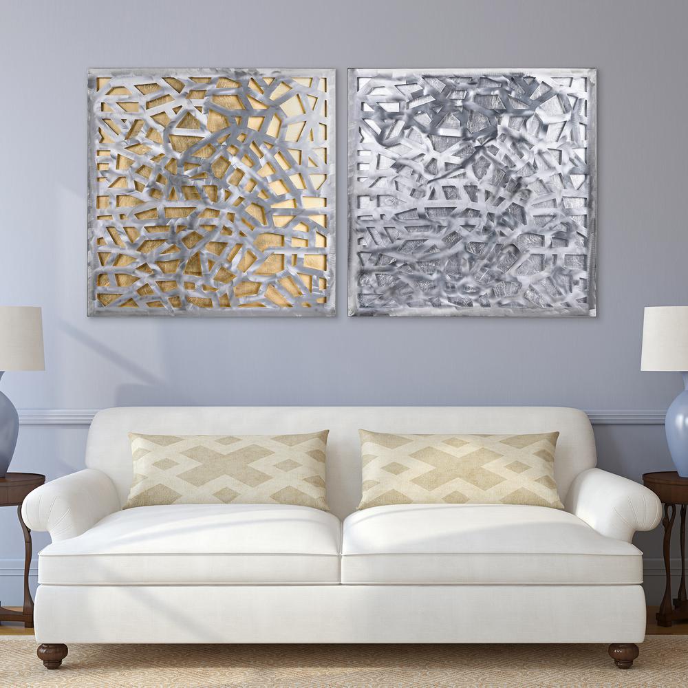 Empire Art Direct Enigma Polished Steel Gold And Silver Leaf 3d Abstract Metal Wall Art Set Of 2 Psl 19308 09 3232 The Home Depot