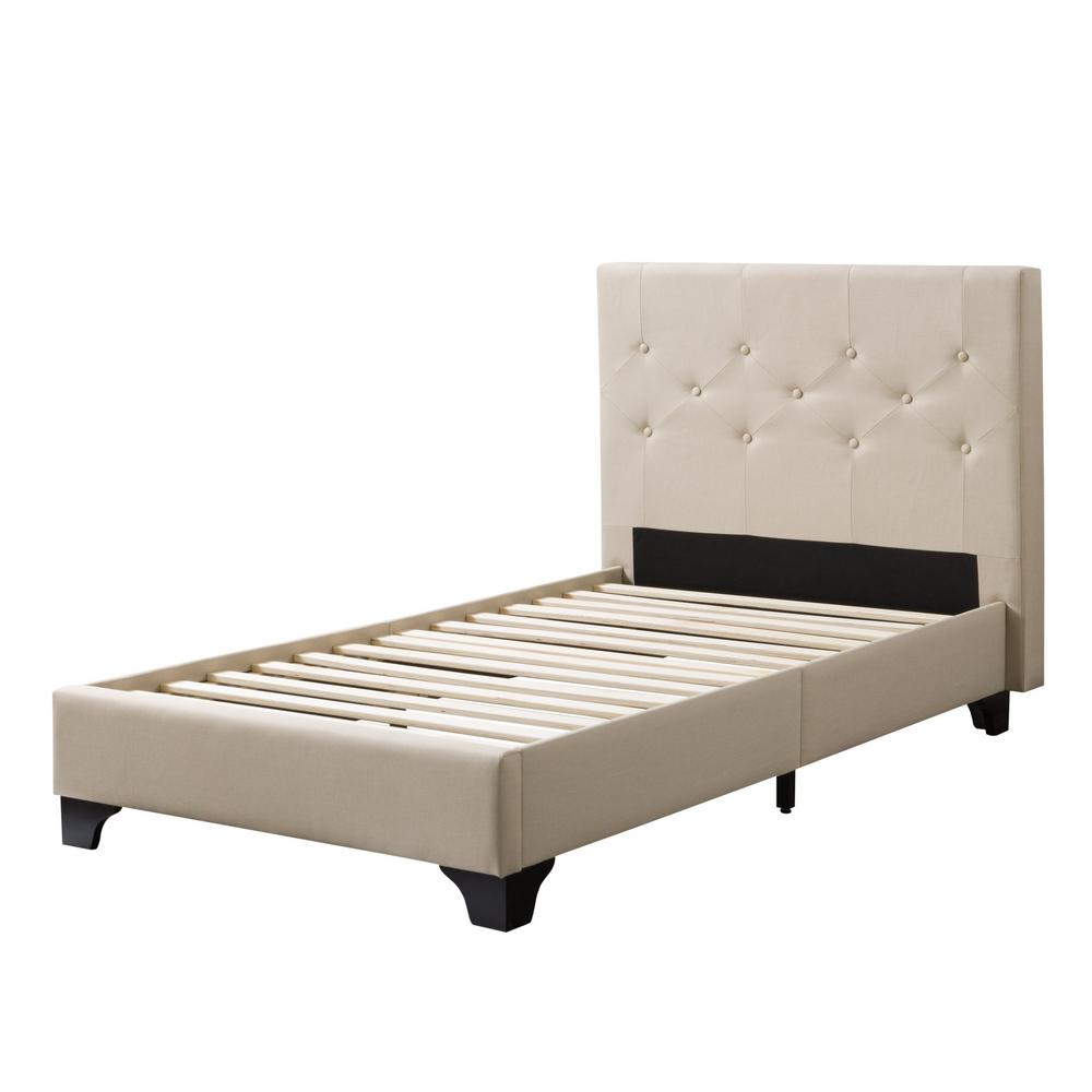 Corliving Nova Ridge Cream Fabric Twin Single Diamond On Tufted