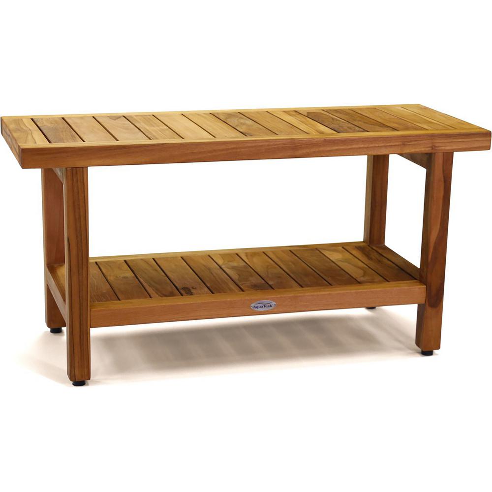 AquaTeak The Original 36 in. Spa Teak Shower Bench with Shelf348 The