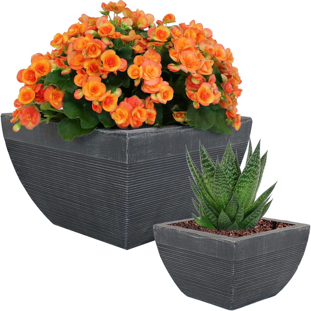 Sunnydaze Decor Set Residency Fiber Clay Modern Elongated Planter Flower Pot Durable Indoor 7552