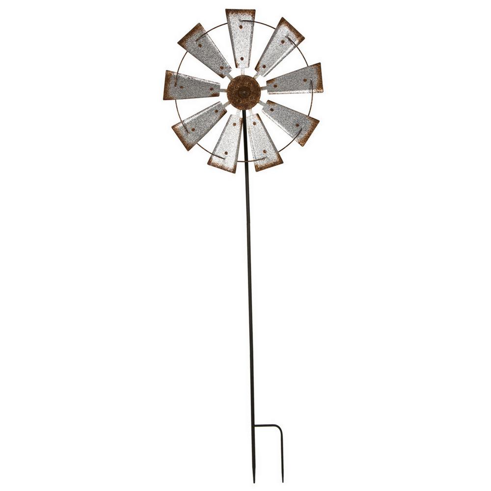 Glitzhome 69 4 In H Farmhouse Metal Galvanized Wind Spinner Yard H Farmhouse Metal Galvanized Wind Spinner Yard Stake Or Wall Decor
