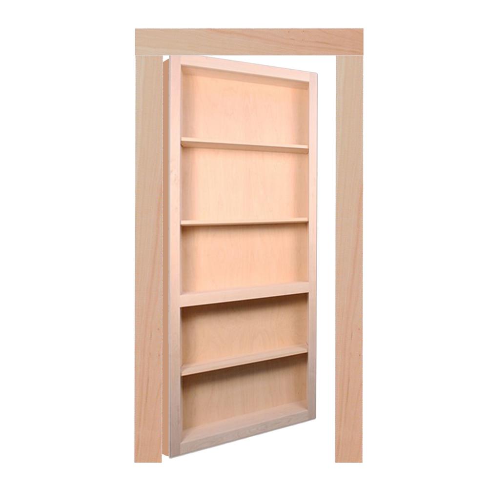 Invisidoor 36 In X 80 In Flush Mount Ready To Assemble Unfinished Maple Interior Bookcase Door With Trim Molding
