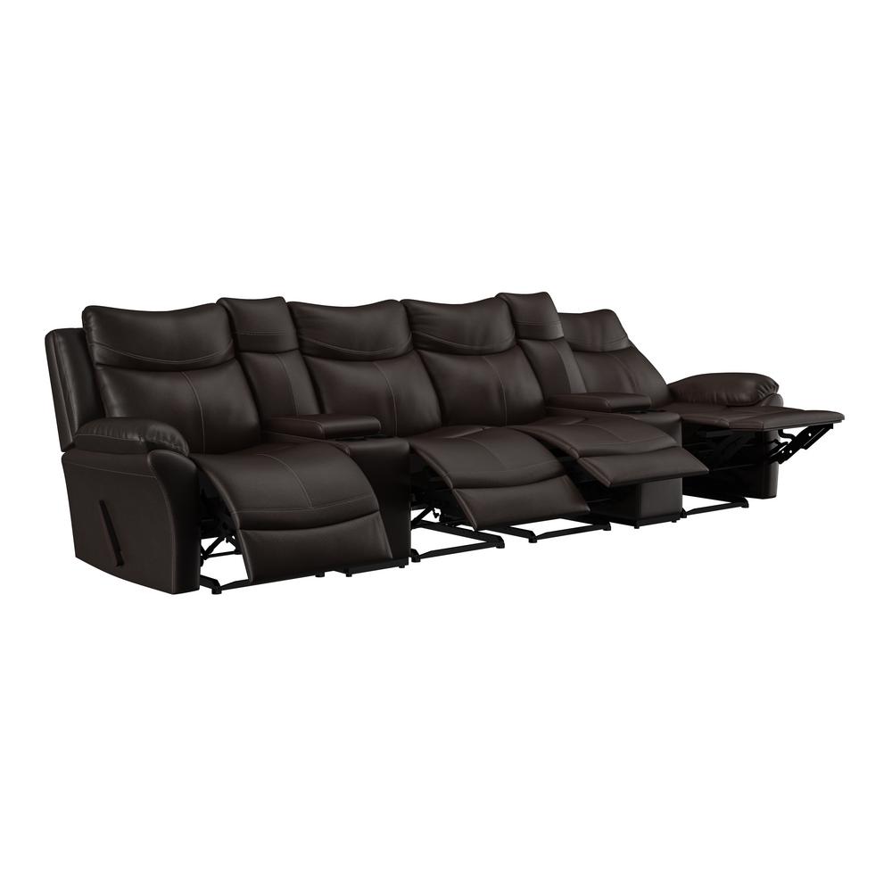 ProLounger 132.5 in. Coffee Brown Solid Fabric 4Seat Reclining Wall
