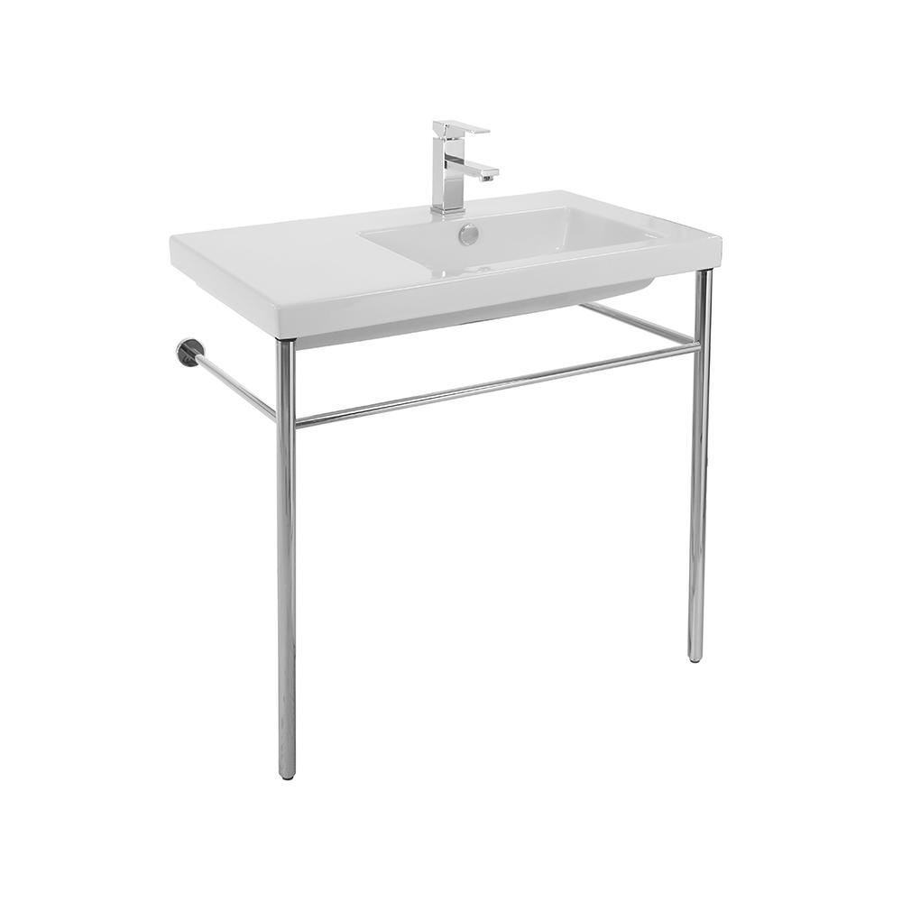 Nameeks Condal Ceramic Console Bathroom Sink With Chrome Stand