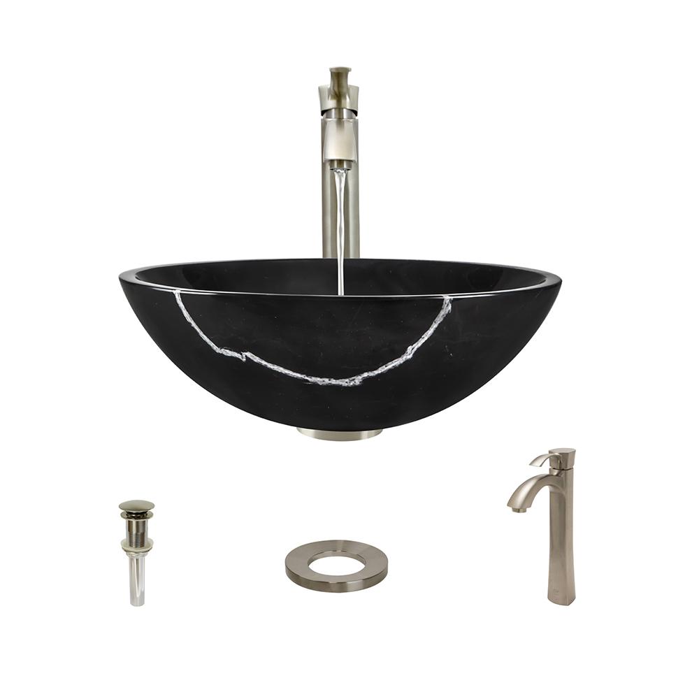 Polaris Sinks Stone Vessel Sink in Honed Basalt Black GraniteP058