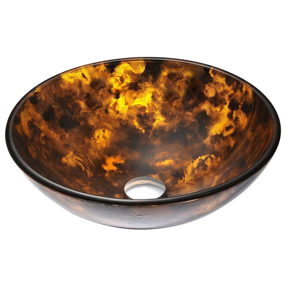 Anzzi Timbre Series Deco Glass Vessel Sink In Kindled Amber With Anzzi Timbre Series Deco Glass Vessel Sink In Kindled Amber With Matching Chrome Waterfall Faucet