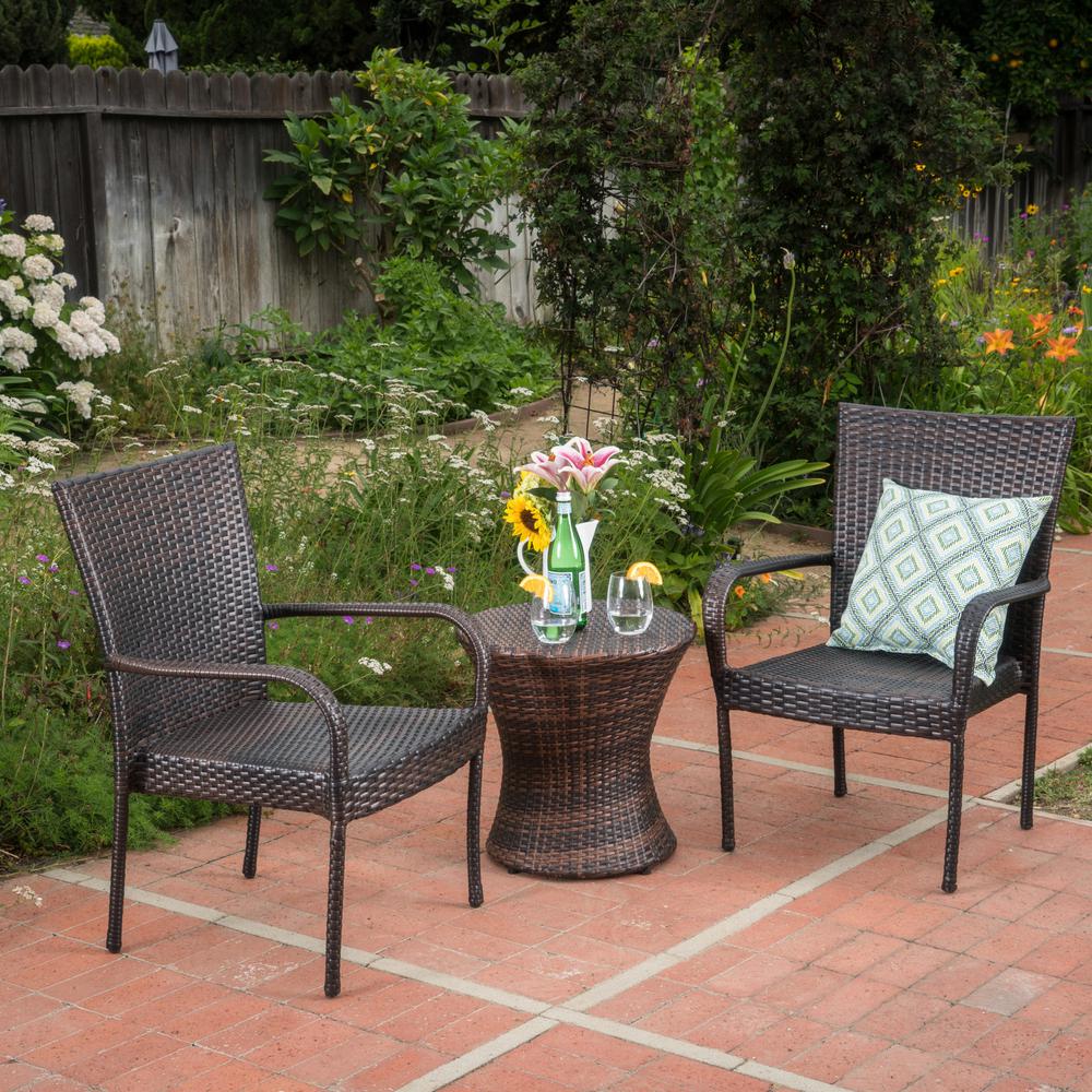 Noble House Laurel Multi-Brown 3-Piece Wicker Patio Conversation Set