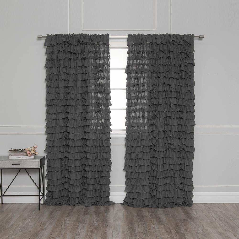 84 In L Ruffle Cascade Curtains In Dark Grey