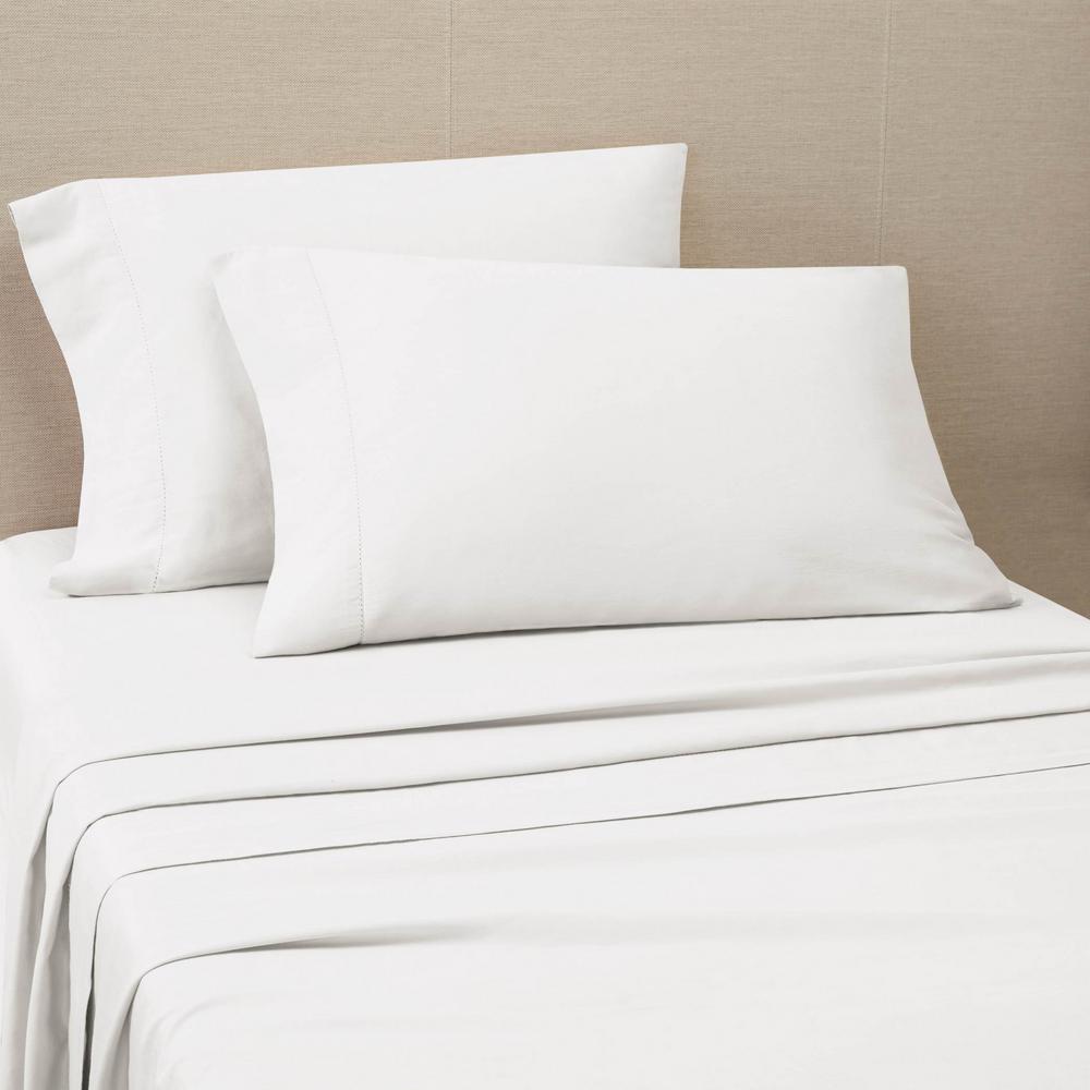 Portico Organic Cotton 300Thread Count Washed Bright White Queen Sheet