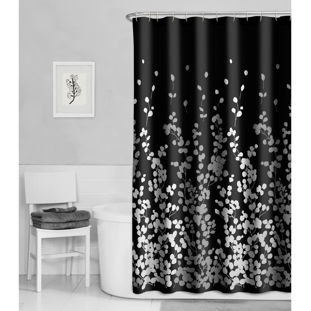 Maytex Sylvia Faux Silk Fabric 70 in. x 72 in. Shower Curtain in Black ...