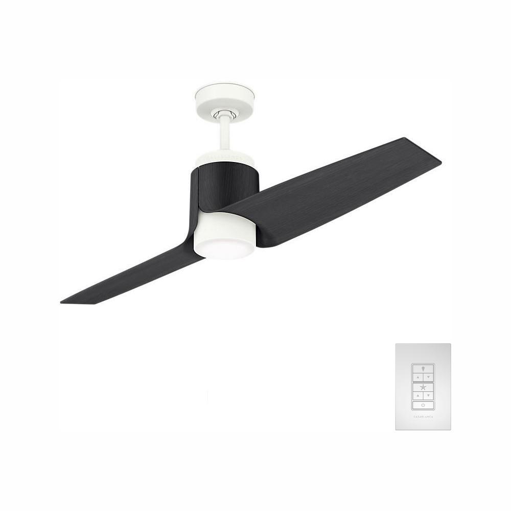 Casablanca Aya 54 In Led Outdoor Wi Fi Enabled Porcelain White Black Ash Blades Ceiling Fan With Light Kit And Handheld Remote