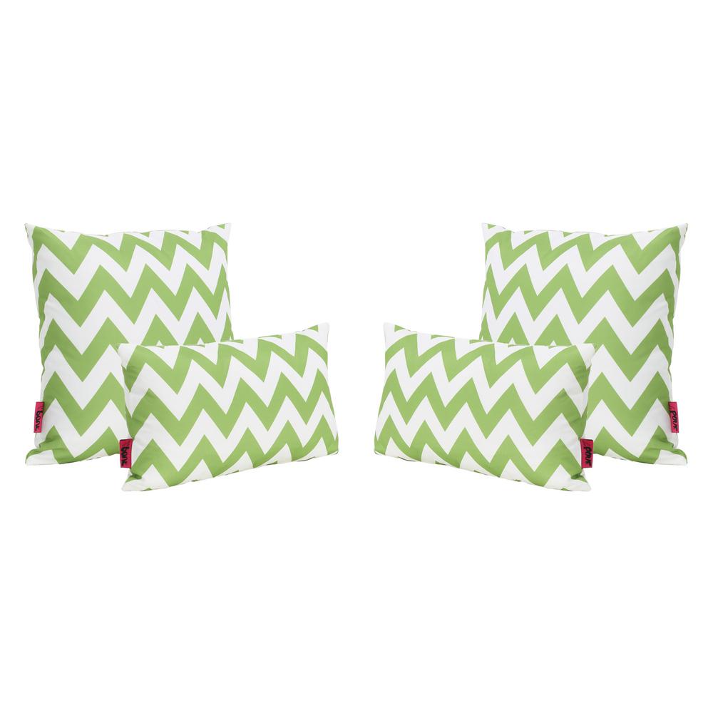 Noble House Marisol Green Chevron Outdoor Throw Pillow 4 Pack