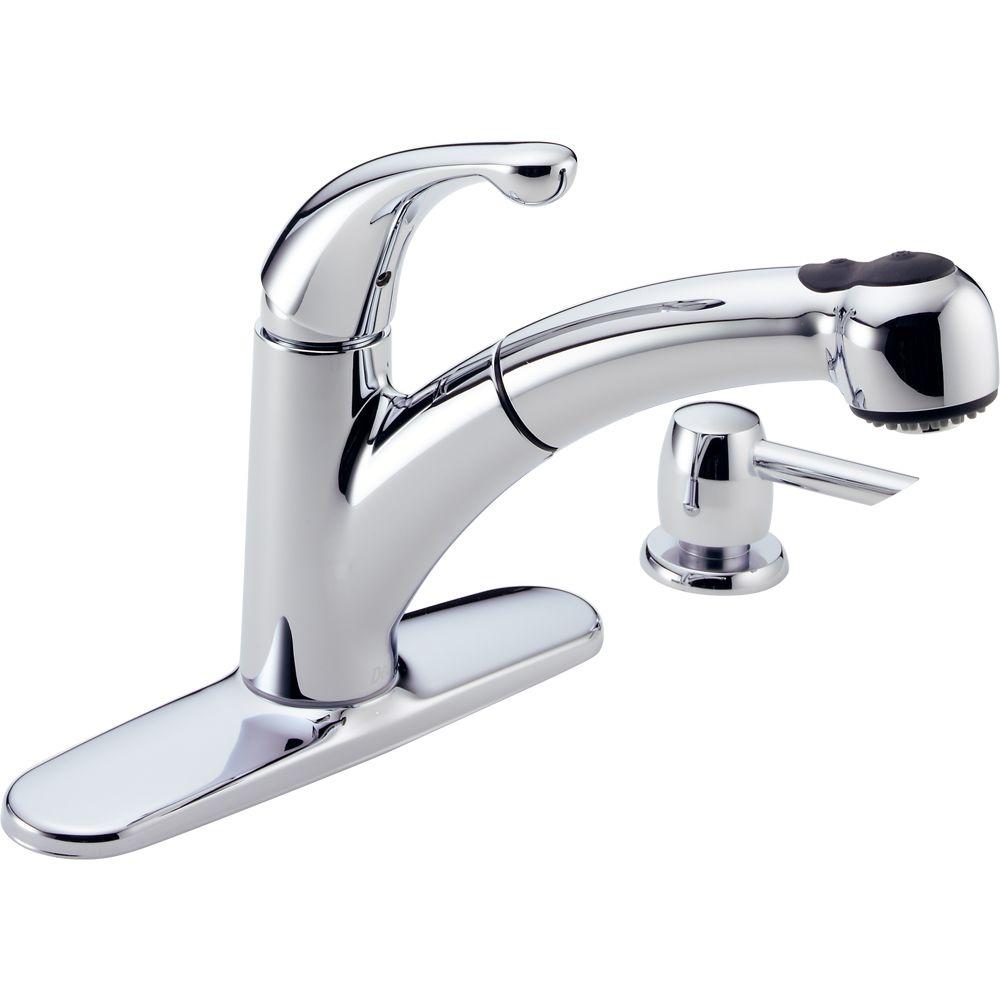 Delta Palo Single Handle Pull Out Sprayer Kitchen Faucet With Soap