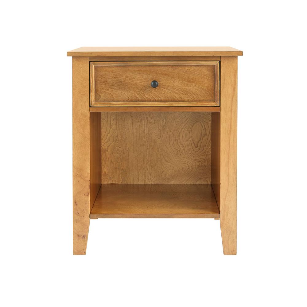 Stylewell Rigby 1 Drawer Honey Wood Nightstand 22 In W X 26 In H Bf 25647 Ho The Home Depot