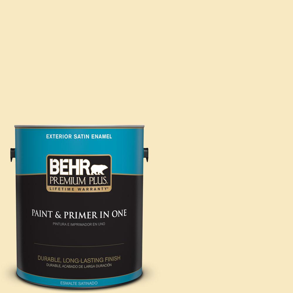 BEHR Premium Plus 1gal. 340A2 Rich Cream Satin Enamel Exterior Paint