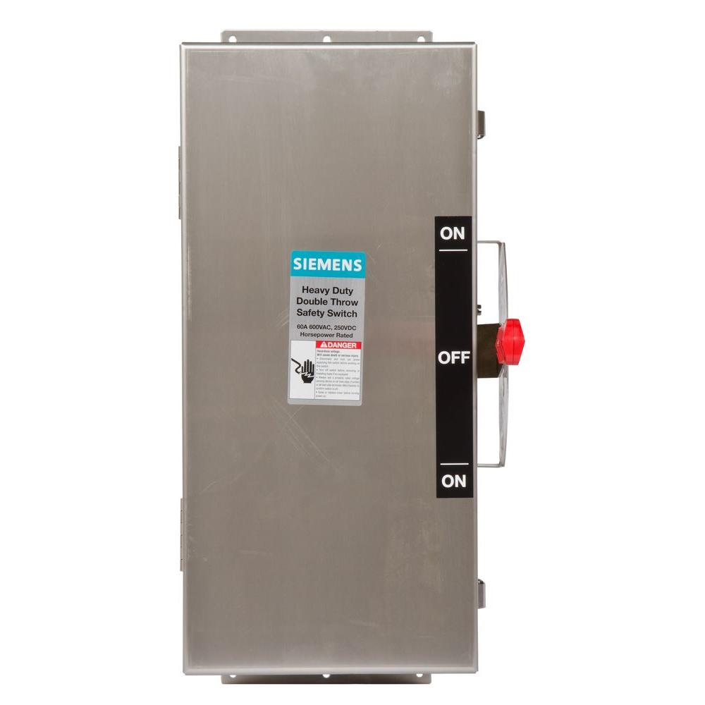 Siemens Double Throw 100 Amp 600Volt 3Pole Outdoor Fusible Safety SwitchDTF363R The Home Depot