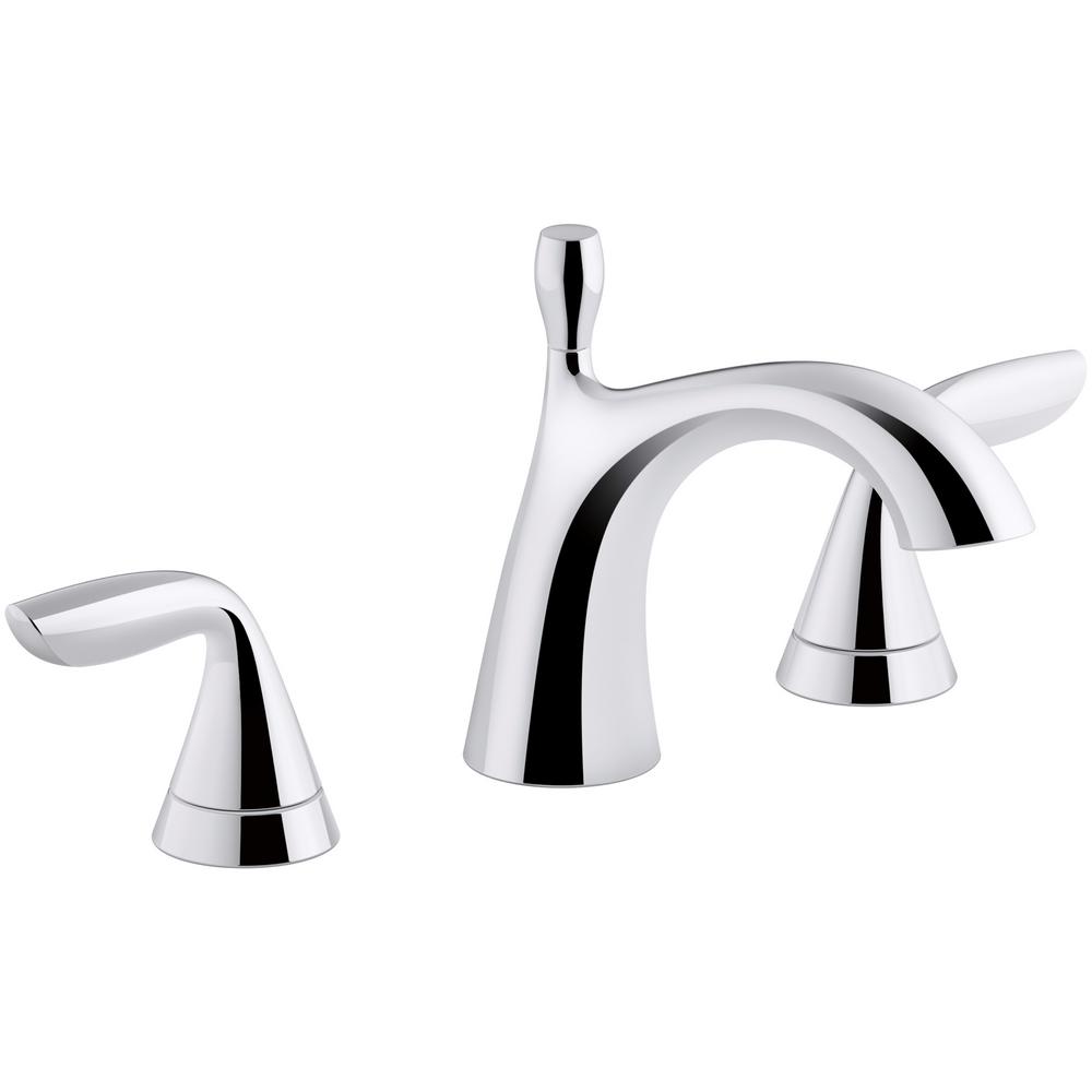 Kohler Fairfax 8 In Widespread 2 Handle Low Arc Water Saving Bathroom Faucet In Polished Chrome With Lever Handles K 12265 4 Cp The Home Depot