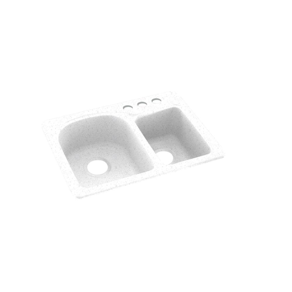 Swan DualMount Solid Surface 25 in. x 18 in. 3Hole 60/40 Double Bowl