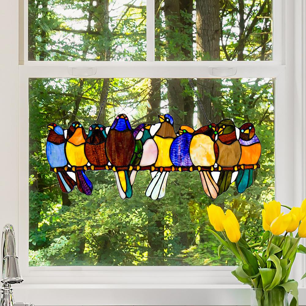 River of Goods Multi Stained Glass Birds on a Wire Window Panel 10279