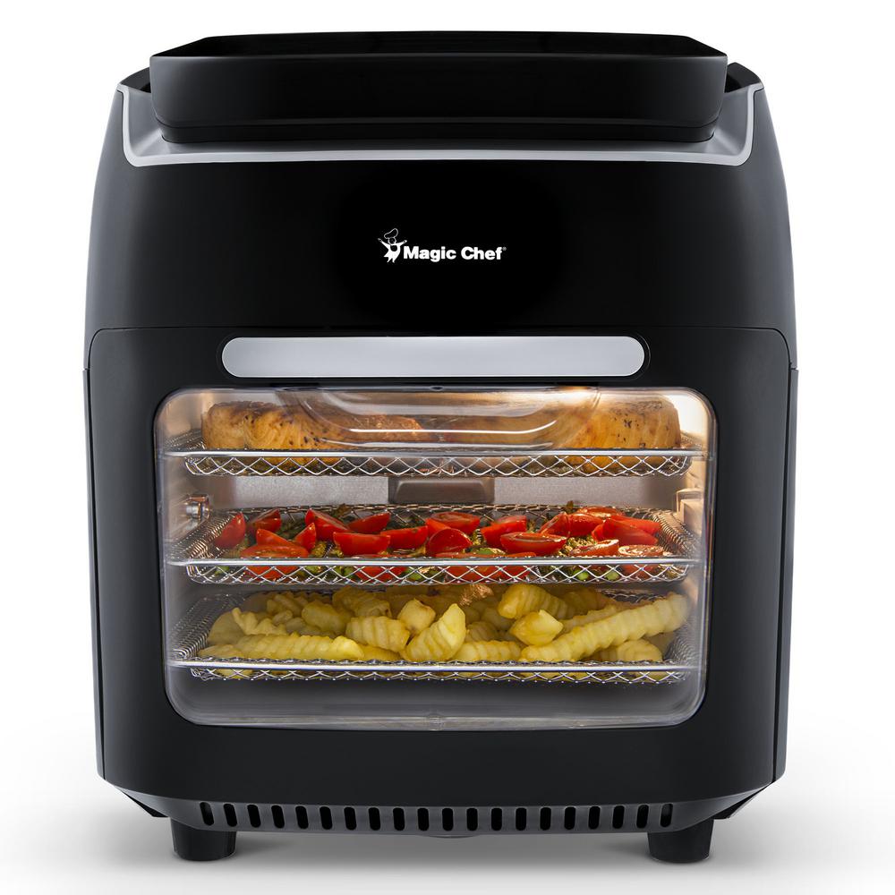 10.5 Qt. Air Fryer, Rotisserie, Dehydrator and Convention Oven with 3 Cooking Trays and Easy to Clean Drip Tray - Black