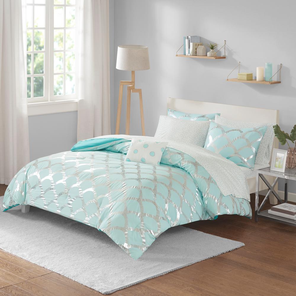 Intelligent Design Kaylee 6 Piece Aqua Twin Comforter Set Id10 1572 The Home Depot