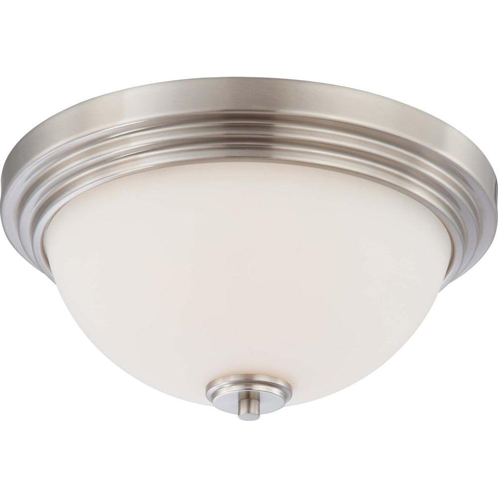 Glomar 2 Light Brushed Nickel Flush Mount Dome Fixture With Satin White Gl Shade Glomar 2 Light Brushed Nickel Flush Mount Dome Fixture With Satin White Gl Shade