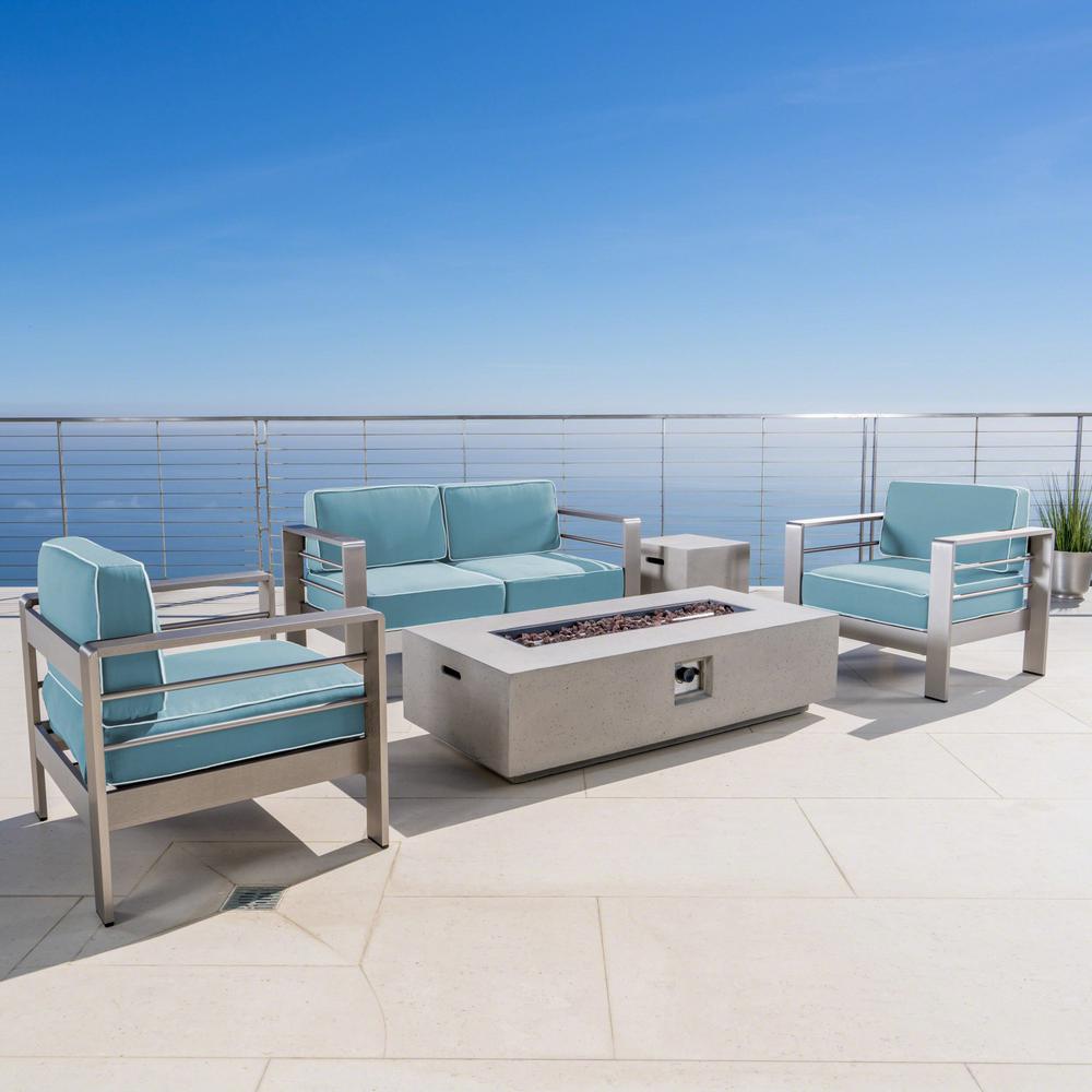 Silver Blue Fire Pit Patio Sets Outdoor Lounge Furniture