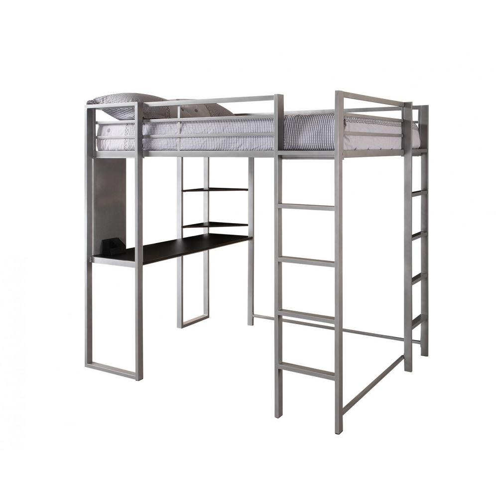 Dhp Alana Silver Full Metal Loft Bed With Desk De85862 The Home Depot Alana Silver Full Metal Loft Bed With Desk