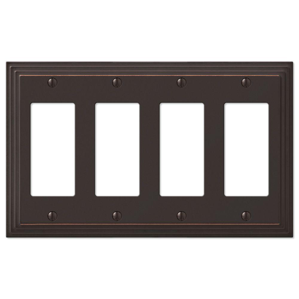 Wall Light Switch Plate Rocker Cover Decorative Brushed Oil-Rubbed Bronze 4 Gang
