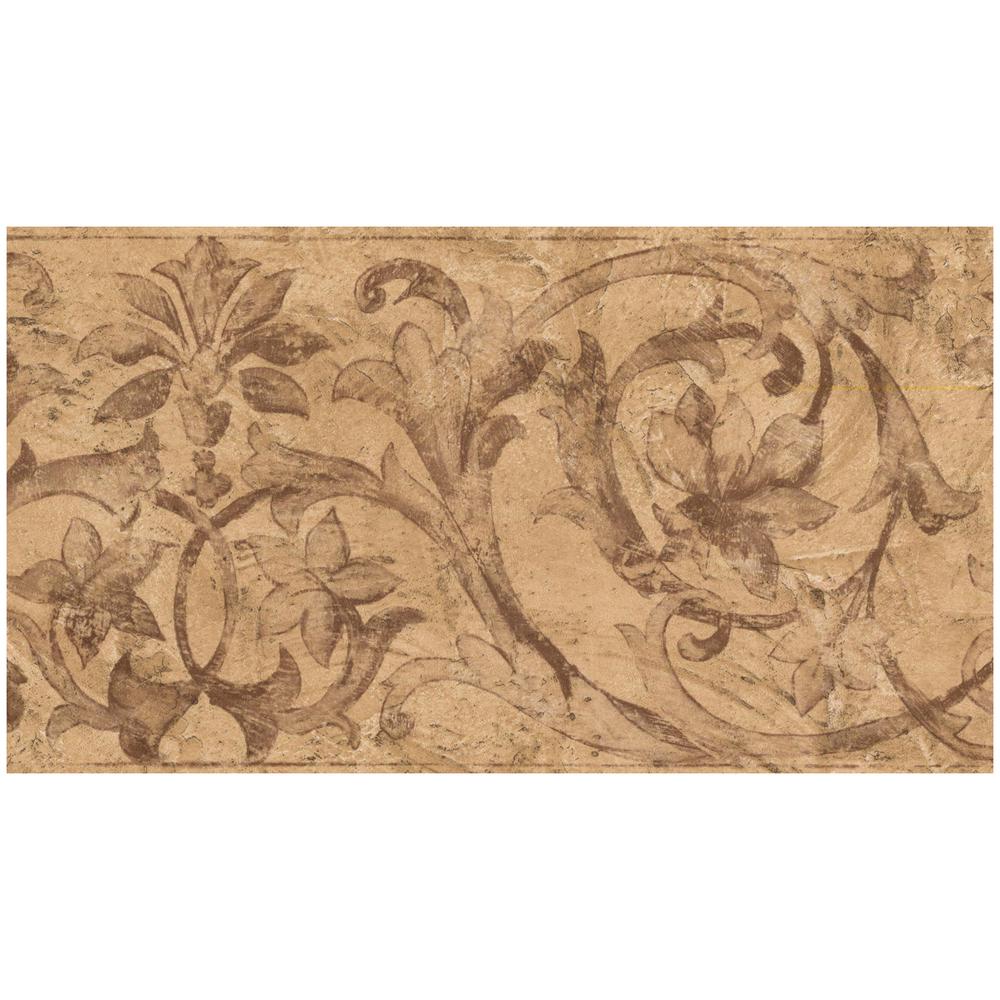 Norwall Abstract Brown Damask Scrolls