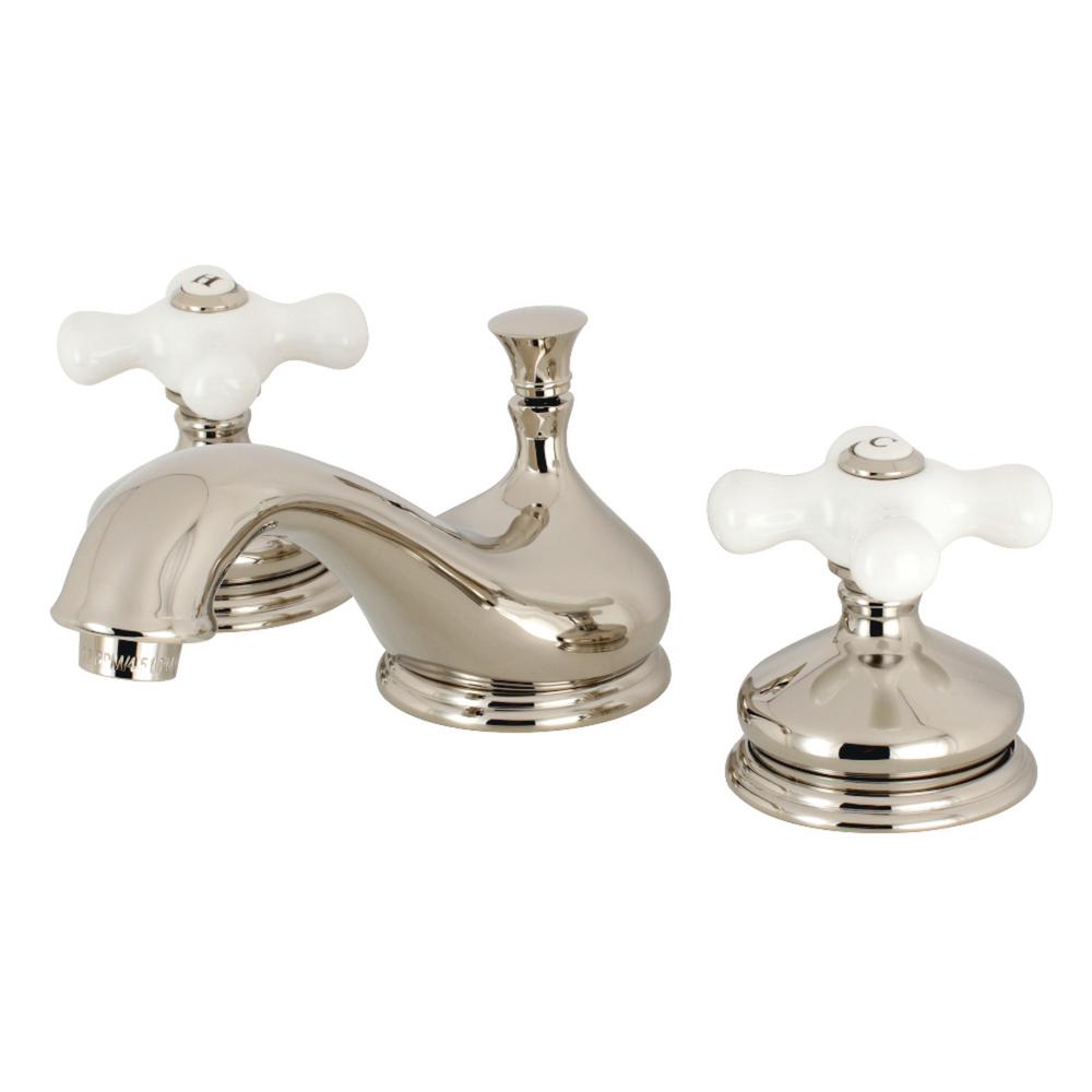 Kingston Brass Classic Porcelain Cross 8 In Widespread 2 Handle