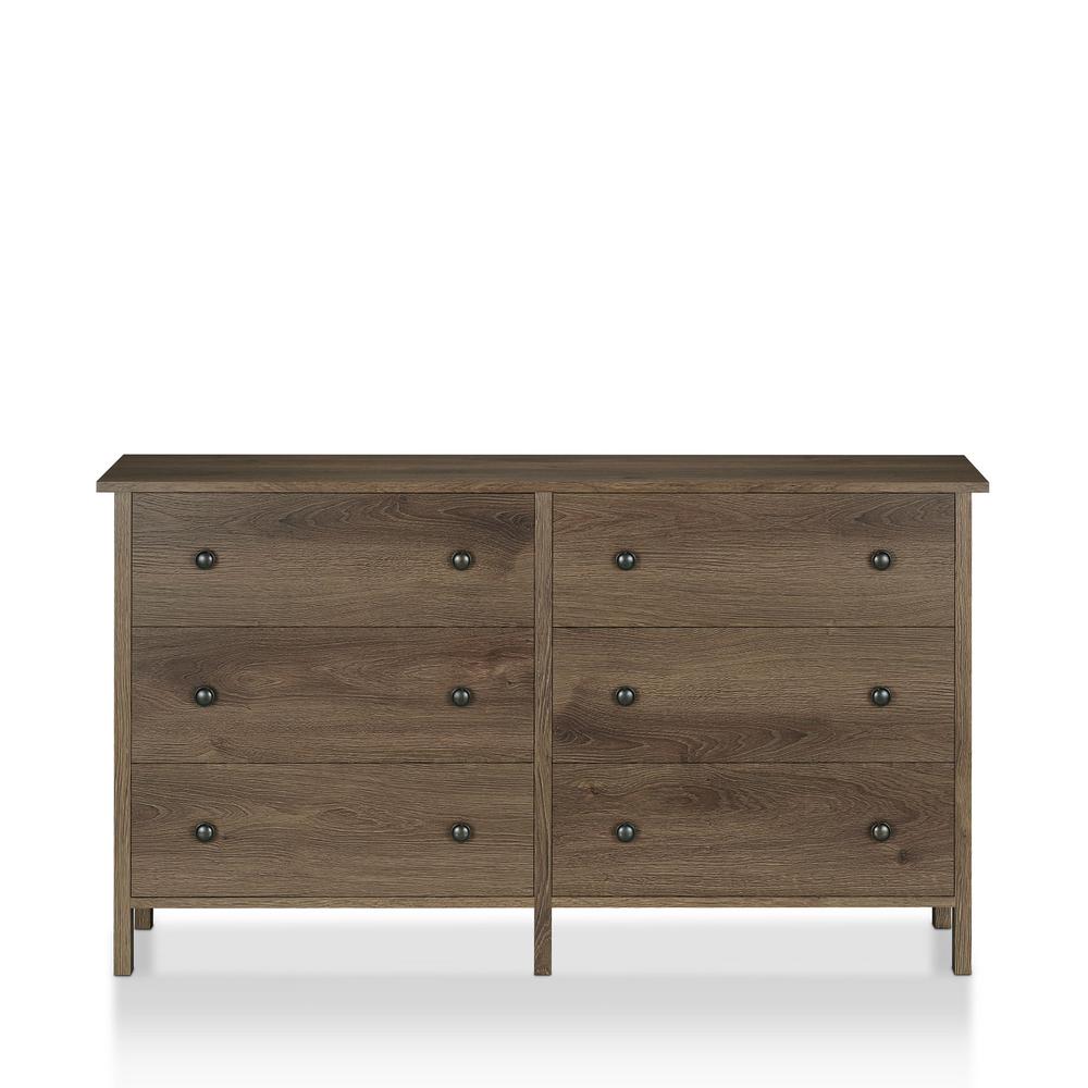 Furniture Of America London 6 Drawer Distressed Walnut Dresser Fgi 18604c21 L The Home Depot