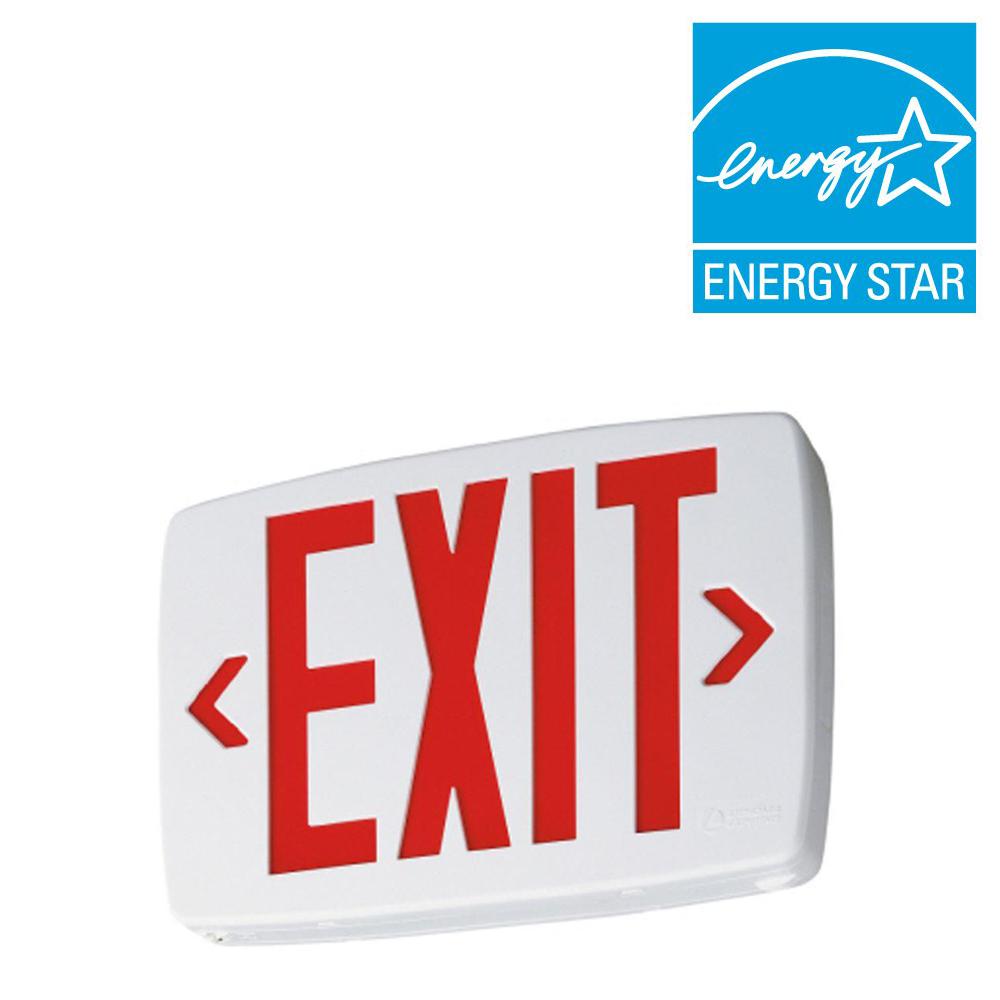 Lithonia Lighting Quantum Thermoplastic White Integrated Led Emergency Exit Sign With Stencil Faced Housing And Red Letters Lithonia Lighting Quantum Thermoplastic White Integrated Led Emergency Exit Sign With Stencil Faced Housing And Red Letters