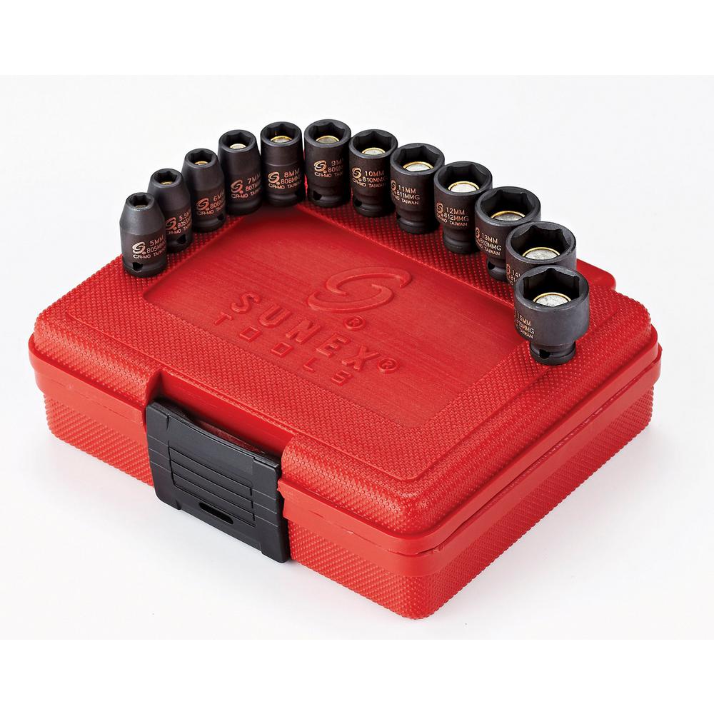 12 Piece 3//8/" Dr 12 Point SAE Semi-Deep Impact Socket Set SUN3337 Brand New!