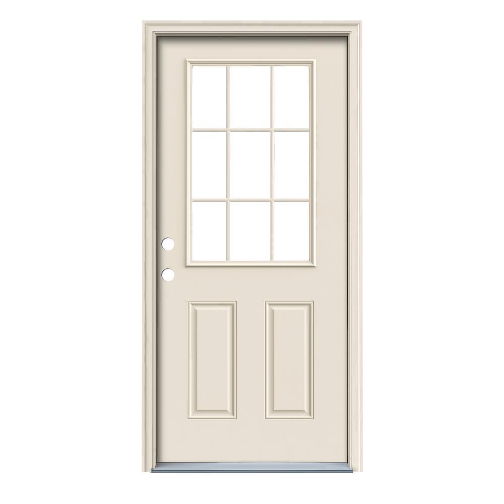 36 in. x 80 in. 9 Lite Primed Steel Prehung RightHand Inswing Front