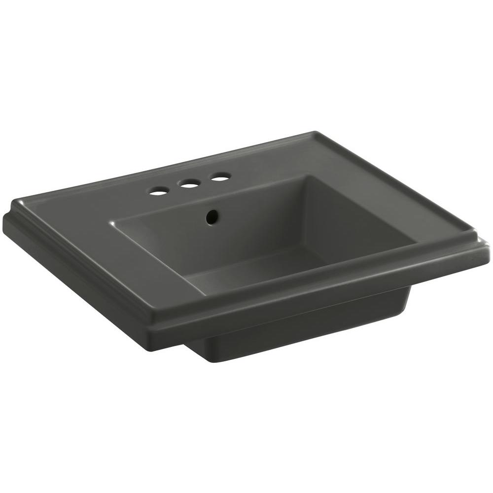 KOHLER Tresham 24 in. Fireclay Pedestal Sink Basin in Thunder Grey with