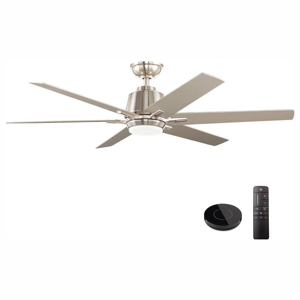 Home Decorators Collection Kensgrove 54 In Integrated Led Indoor Brushed Nickel Ceiling Fan With Light Kit Works With Google Assistant And