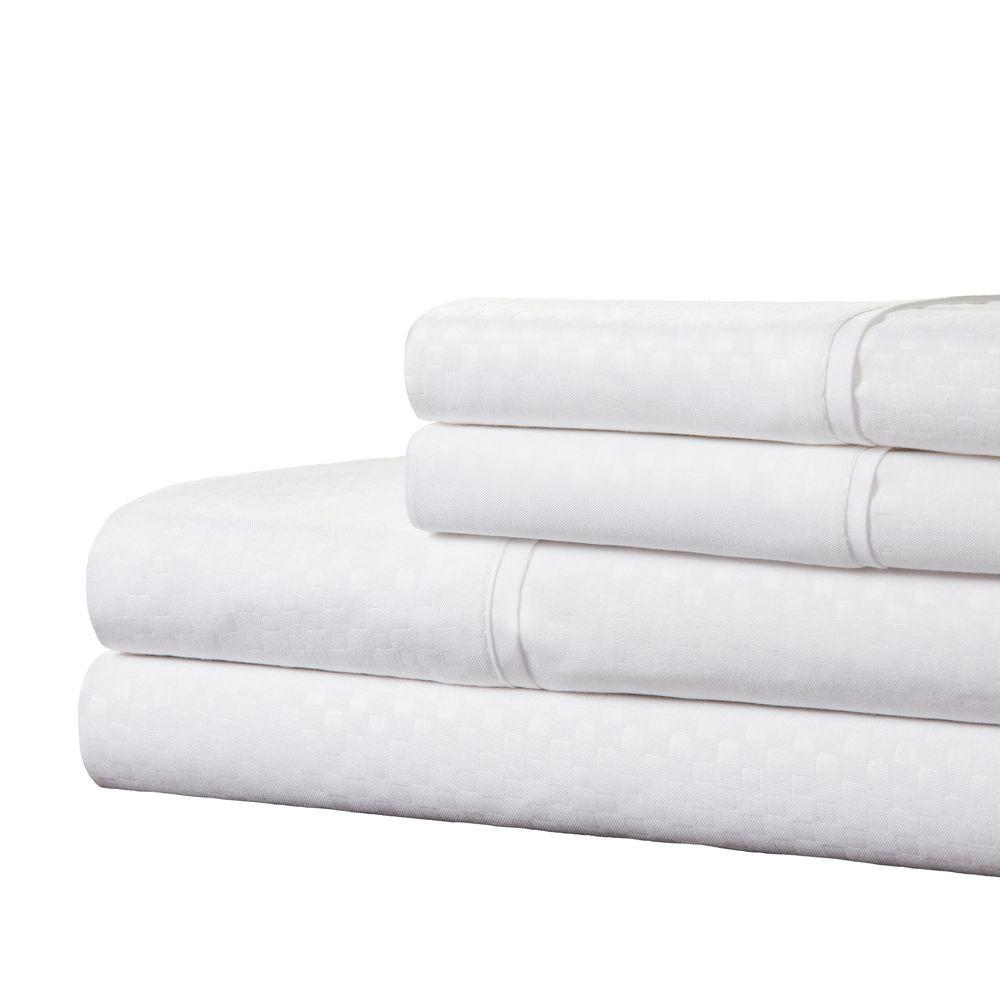 Lavish Home Embossed 4 Piece White 90 Gsm Microfiber Queen Sheet Set