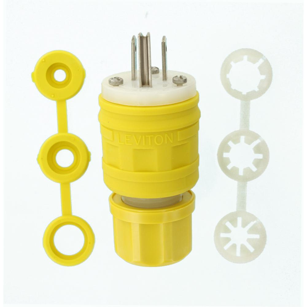 Leviton 15 Amp 125-Volt Wetguard Straight Blade Grounding Plug, Yellow ...