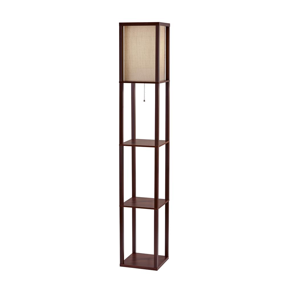 Hampton Bay 62 75 In Black Shelf Floor Lamp With Ivory Fabric Walnut Wood Veneer Floor Lamp