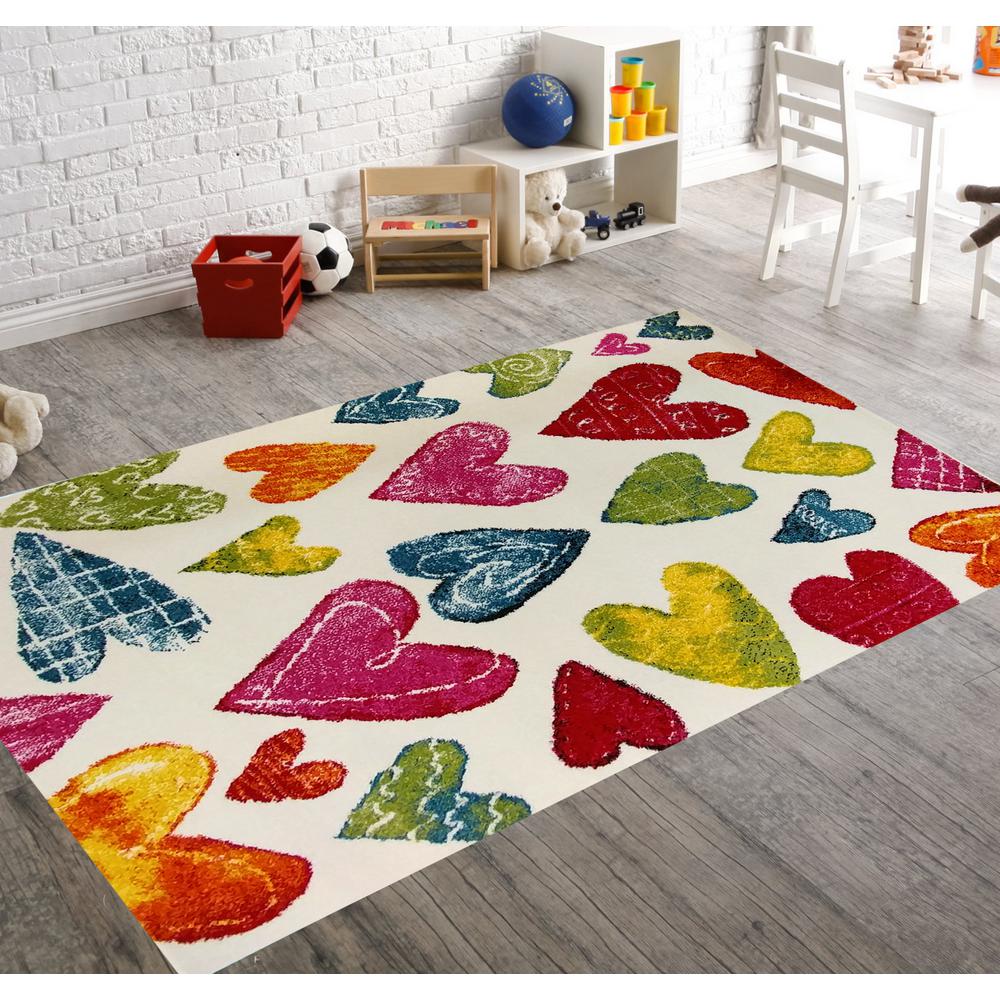 Kc Cubs Multi Color Kids Children And Teen Bedroom And Playroom Colorful Hearts Design 5 Ft X 7 Ft Area Rug Kcp010009 5x7 The Home Depot