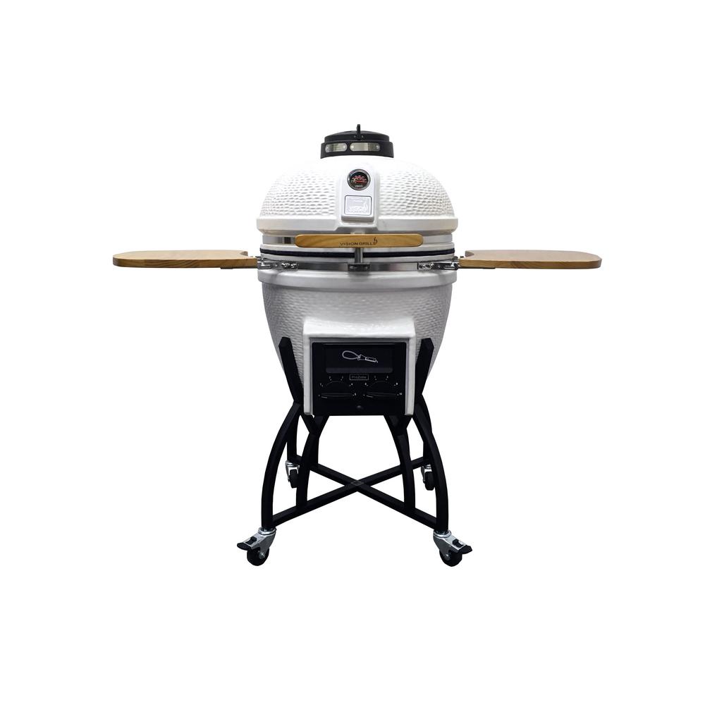 Vision Grills Kamado Professional Ceramic Charcoal Grill in White with