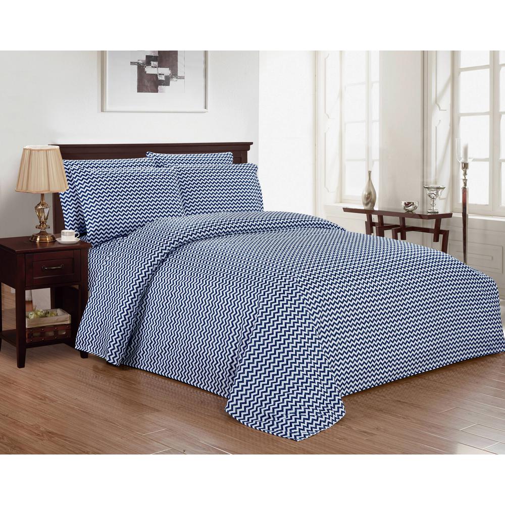 Kensie Casey Chevron Micro Navy Queen Sheet Set Case 14240d 16