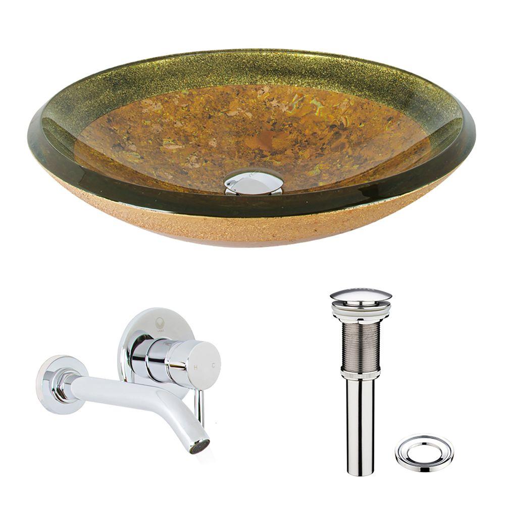 VIGO Vessel Sink in Janus with Olus Single Lever Wall Mount Faucet in