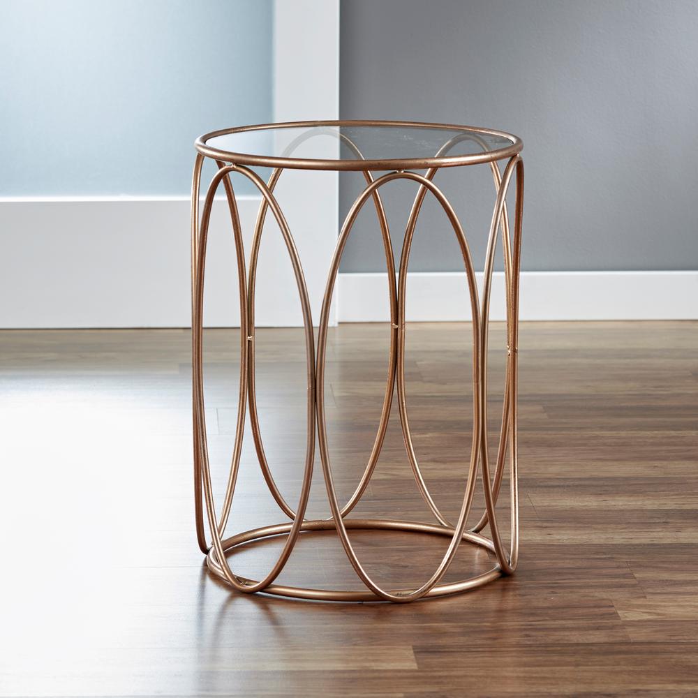 InnerSpace Luxury Products Rose Gold Oval Side Table Beveled Glass TopBTGHP6 The Home Depot